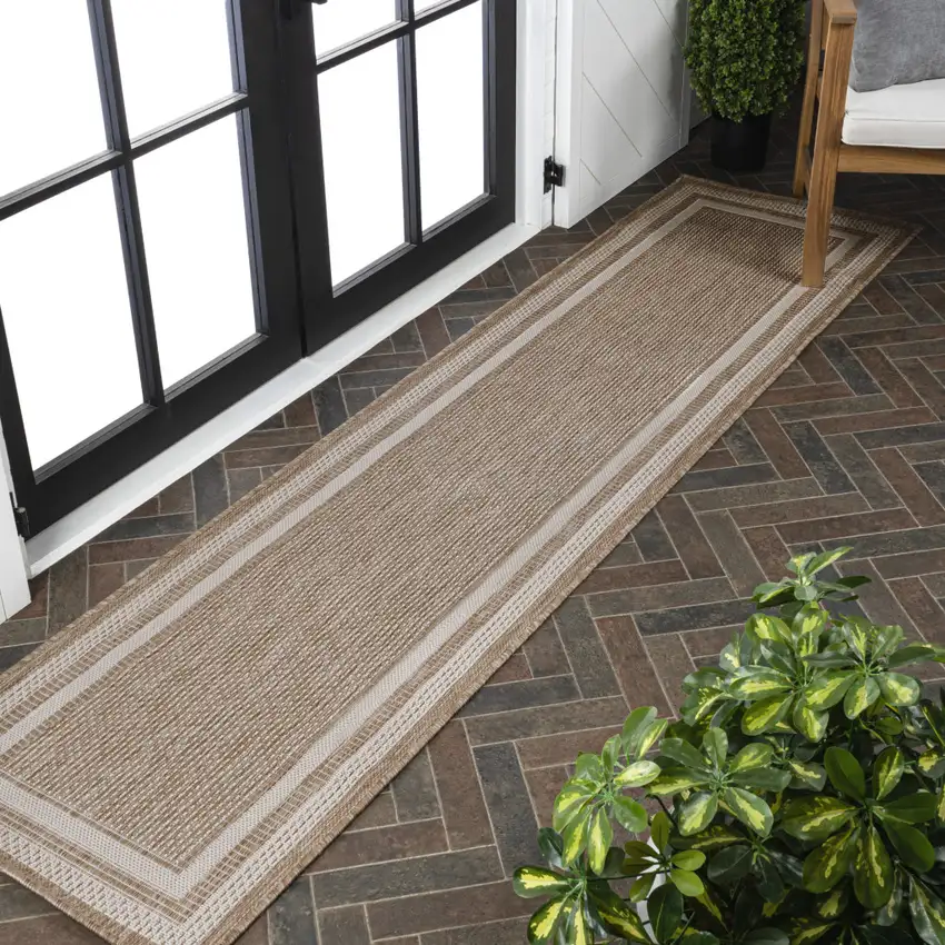 8' Beige And Cream Indoor Outdoor Runner Rug Photo 4