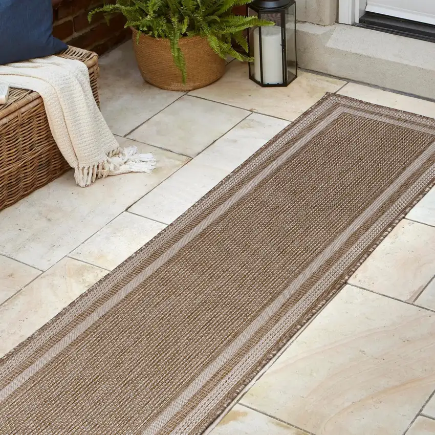 8' Beige And Cream Indoor Outdoor Runner Rug Photo 5