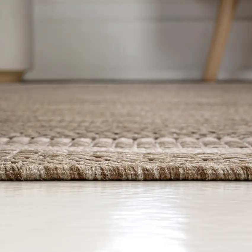 8' Beige And Cream Indoor Outdoor Runner Rug Photo 9