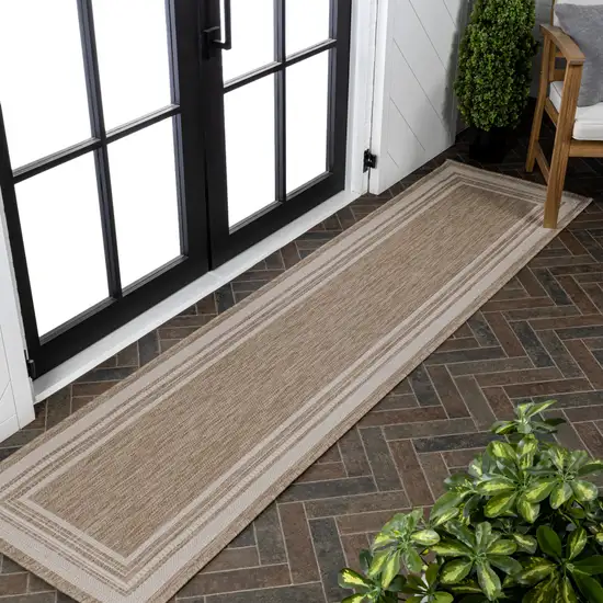 8' Beige And Cream Indoor Outdoor Runner Rug Photo 5