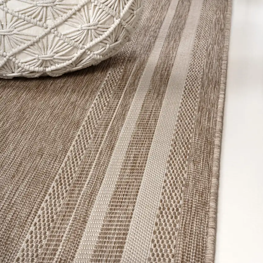8' Beige And Cream Indoor Outdoor Runner Rug Photo 8