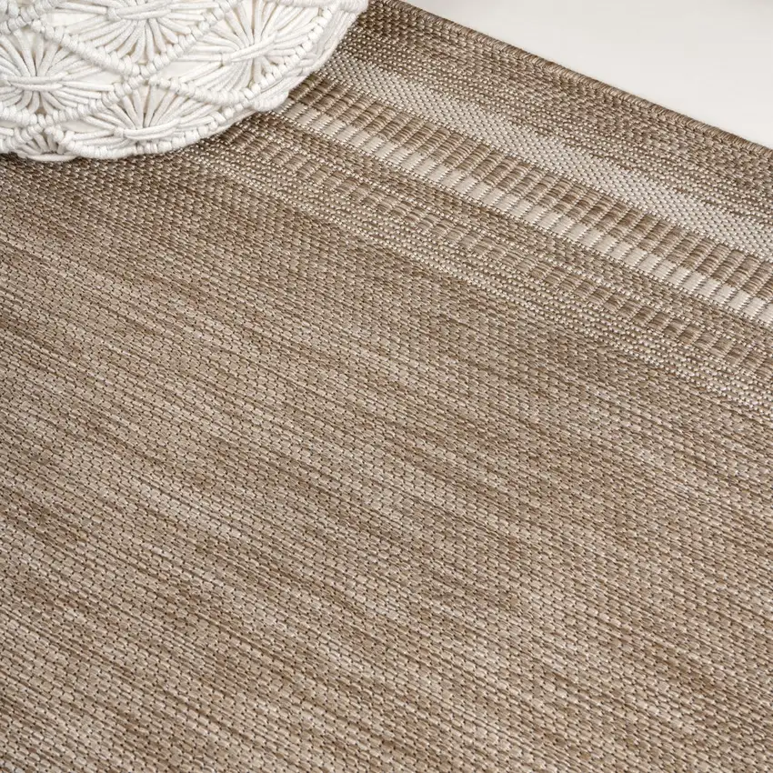 8' Beige And Cream Indoor Outdoor Runner Rug Photo 7