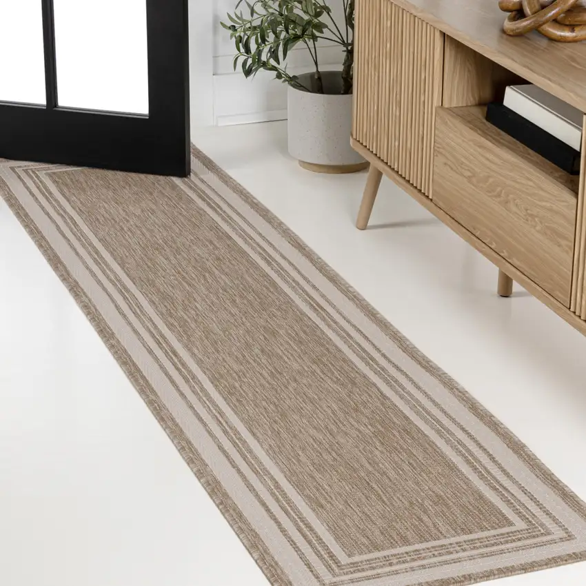 8' Beige And Cream Indoor Outdoor Runner Rug Photo 4
