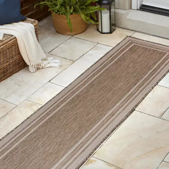 8' Beige And Cream Indoor Outdoor Runner Rug Photo 6