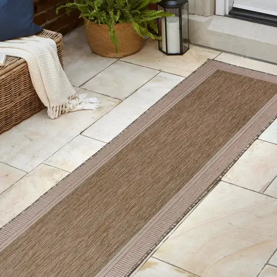 8' Beige And Cream Indoor Outdoor Runner Rug Photo 4