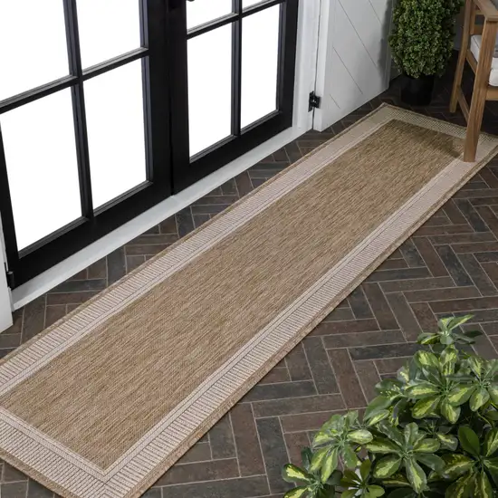 8' Beige And Cream Indoor Outdoor Runner Rug Photo 3
