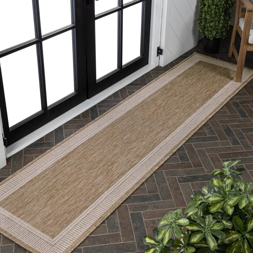 8' Beige And Cream Indoor Outdoor Runner Rug Photo 3