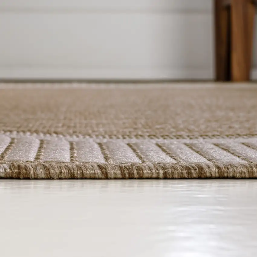 8' Beige And Cream Indoor Outdoor Runner Rug Photo 7