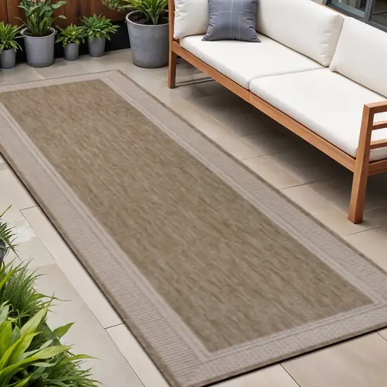 8' Beige And Cream Indoor Outdoor Runner Rug Photo 1