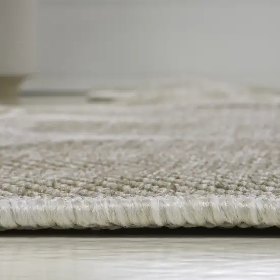 8' Beige And Cream Medallion Indoor Outdoor Runner Rug Photo 8