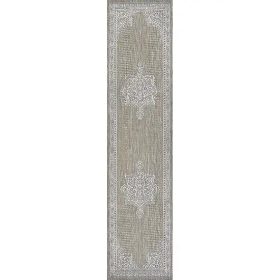 8' Beige And Cream Medallion Indoor Outdoor Runner Rug Photo 1