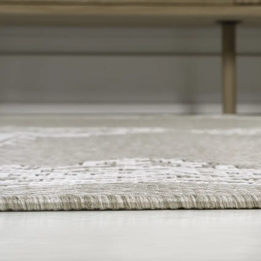 8' Beige And Cream Medallion Indoor Outdoor Runner Rug Photo 8