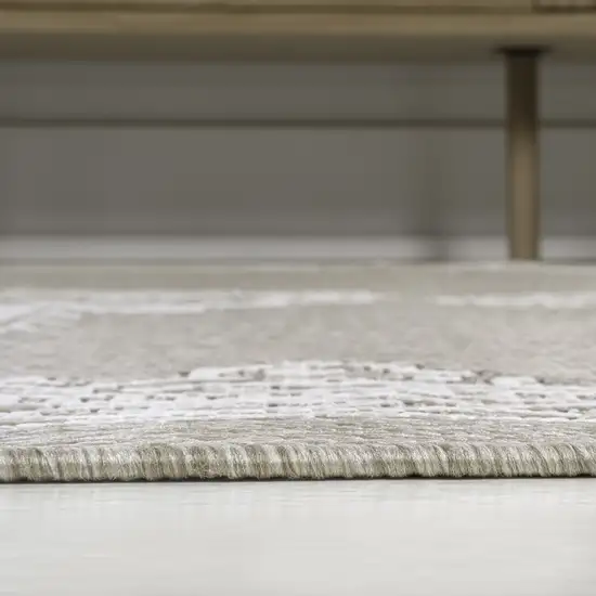 8' Beige And Cream Medallion Indoor Outdoor Runner Rug Photo 8