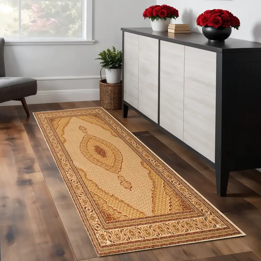 9' Beige And Cream Moroccan Runner Rug Photo 1