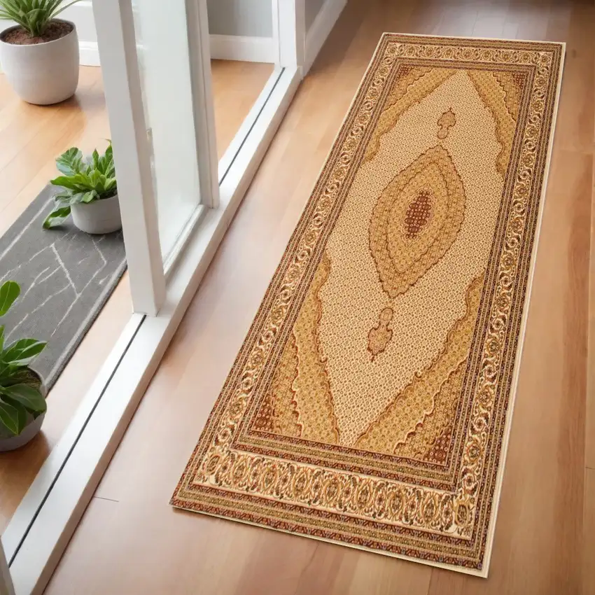 6' Beige And Cream Moroccan Runner Rug Photo 1