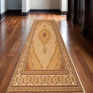 Photo of 14' Beige And Cream Moroccan Runner Rug