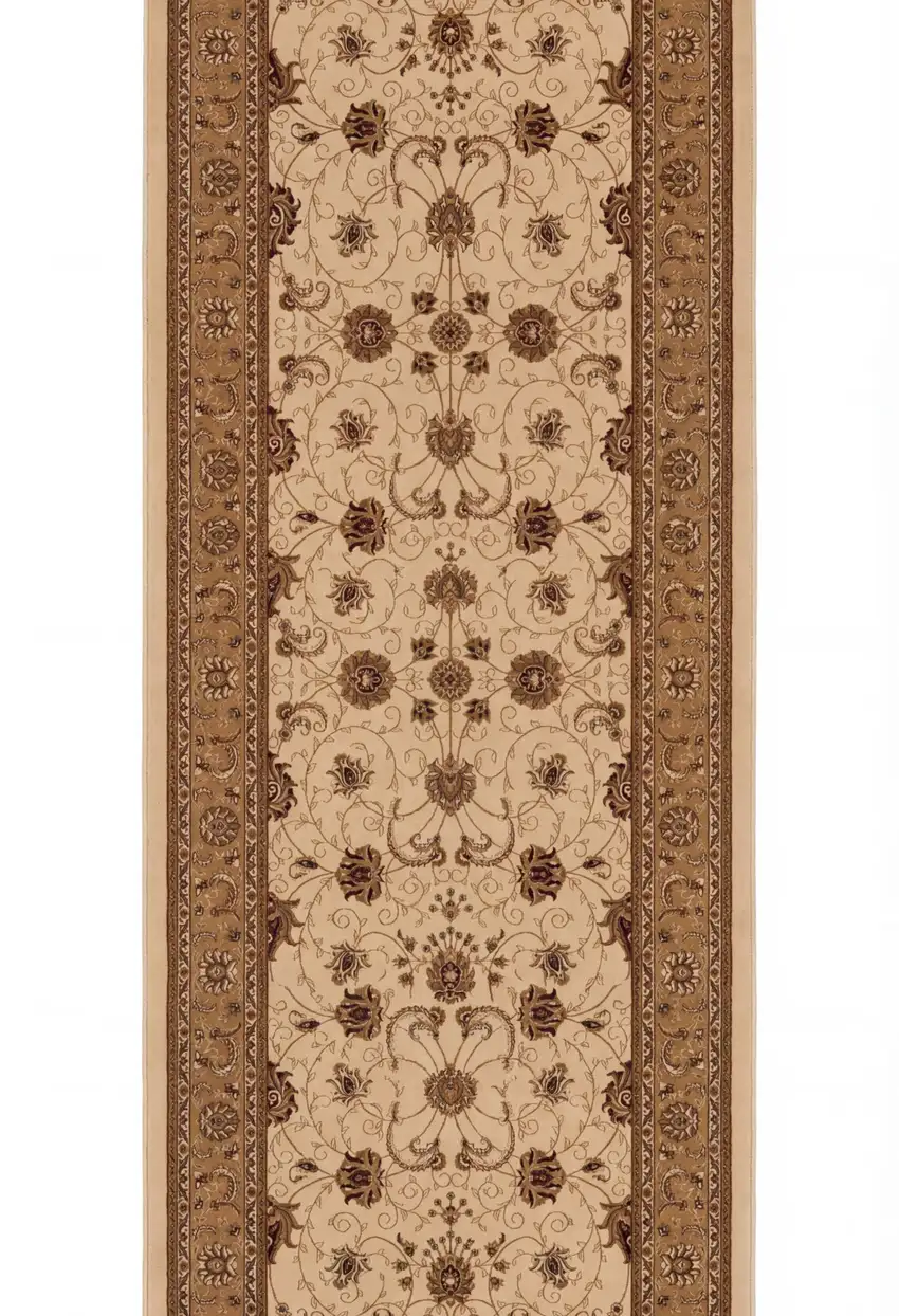 6' Beige And Cream Oriental Runner Rug Photo 3