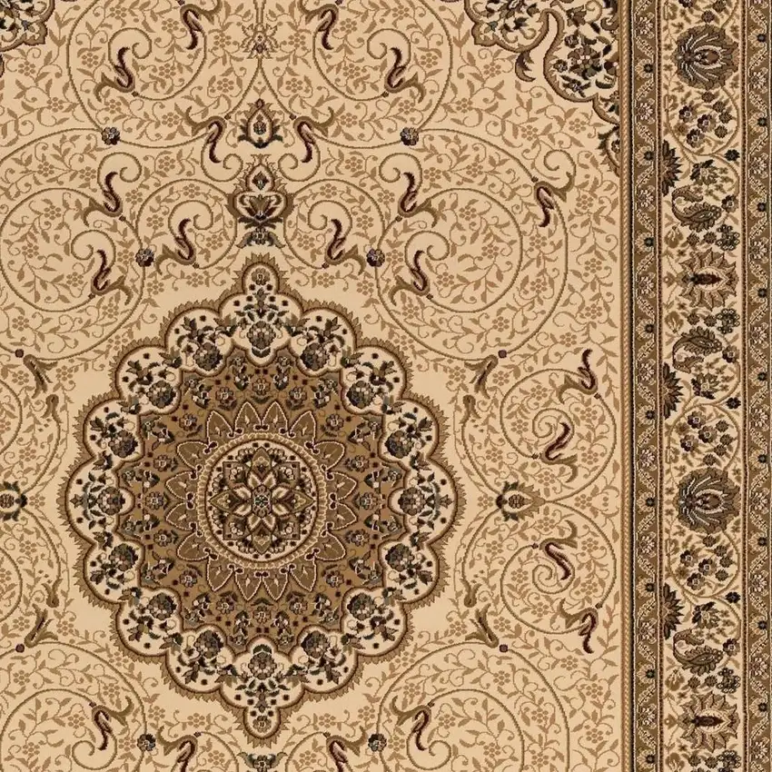 8' Beige And Cream Oriental Runner Rug Photo 4