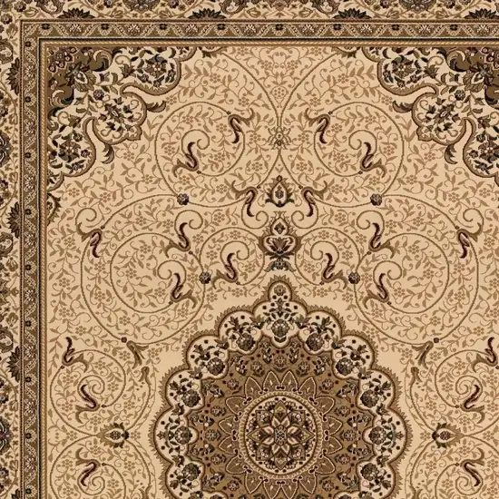 12' Beige And Cream Oriental Runner Rug Photo 6