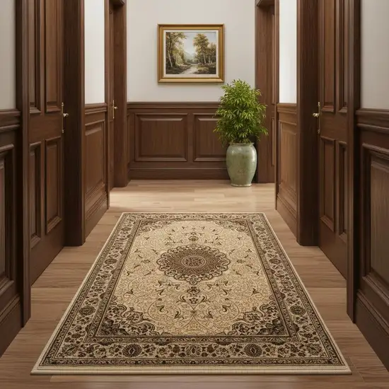 18' Beige And Cream Oriental Runner Rug Photo 1