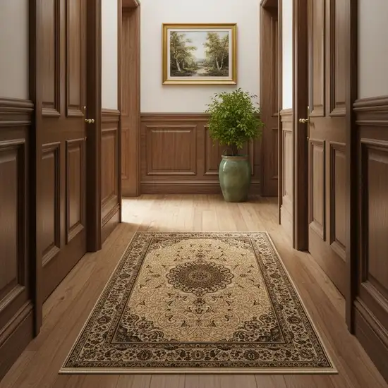 16' Beige And Cream Oriental Runner Rug Photo 1