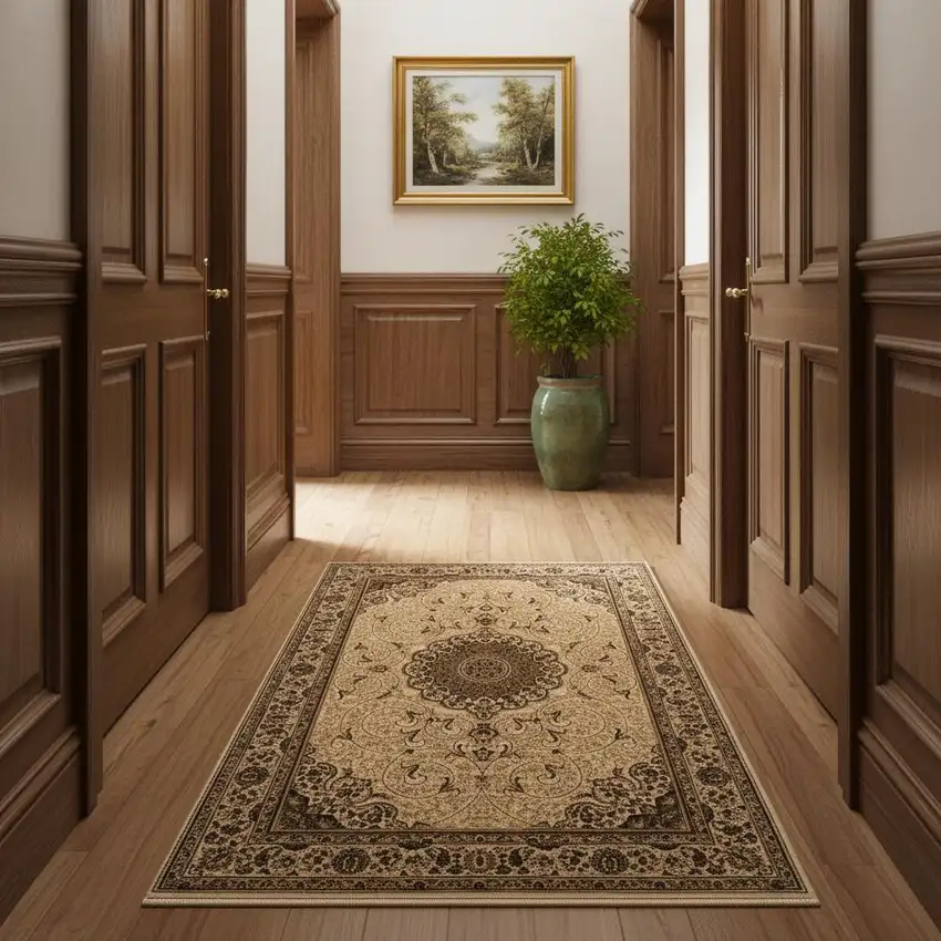 16' Beige And Cream Oriental Runner Rug Photo 1