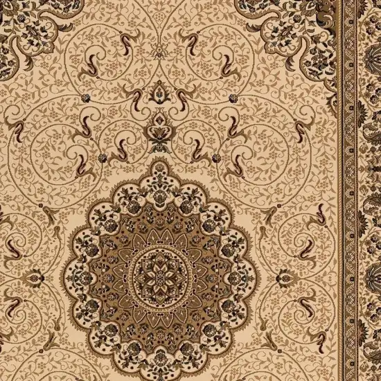 15' Beige And Cream Oriental Runner Rug Photo 6