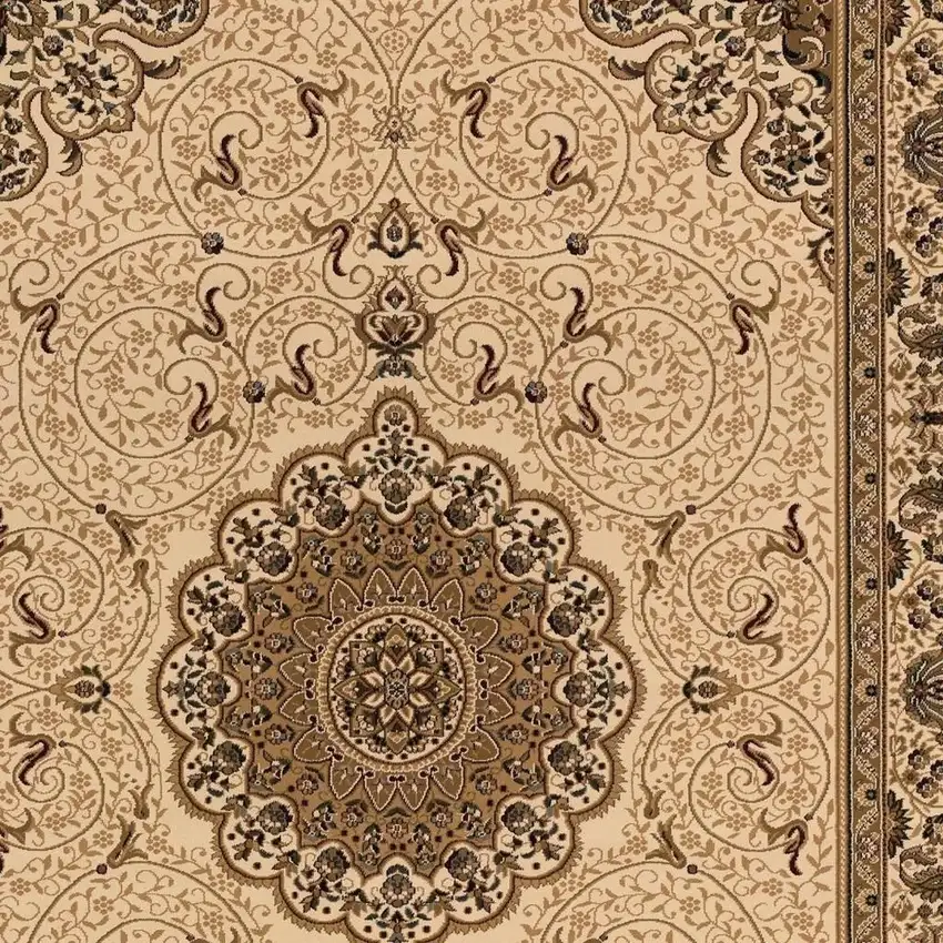 15' Beige And Cream Oriental Runner Rug Photo 6