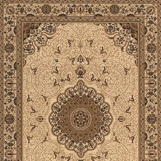 15' Beige And Cream Oriental Runner Rug Photo 6