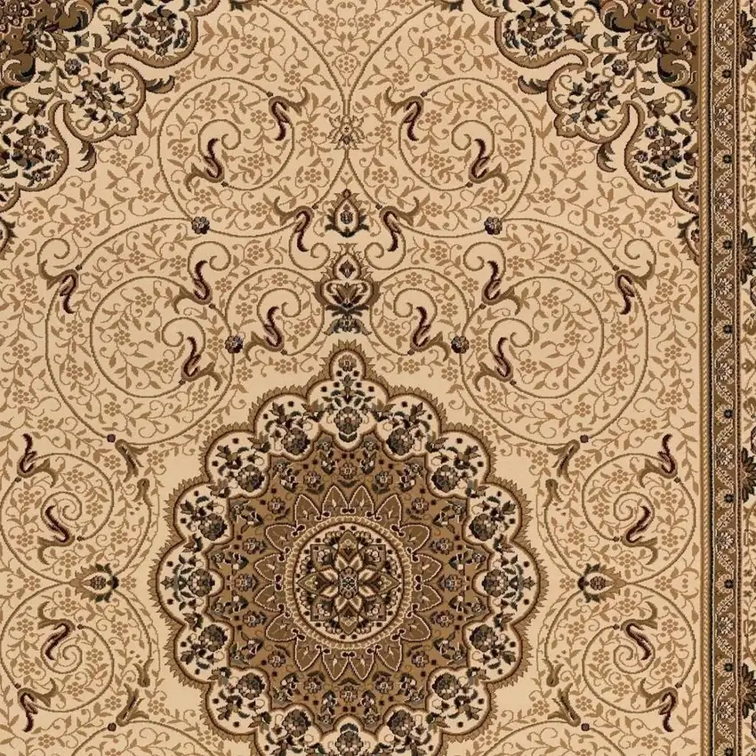 14' Beige And Cream Oriental Runner Rug Photo 8