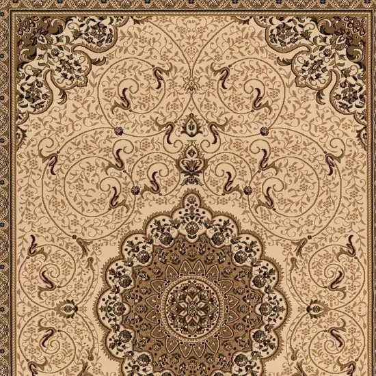 14' Beige And Cream Oriental Runner Rug Photo 5