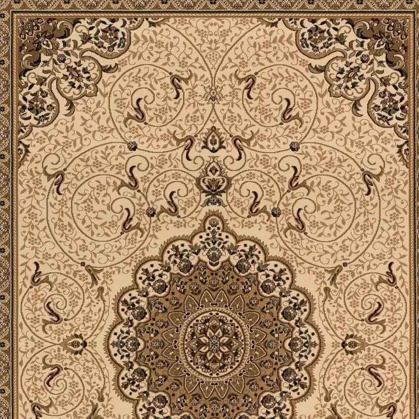 14' Beige And Cream Oriental Runner Rug Photo 5