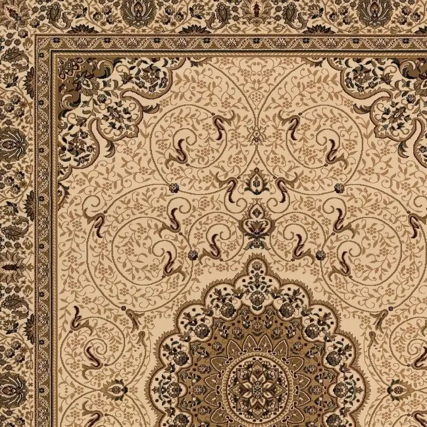 13' Beige And Cream Oriental Runner Rug Photo 6