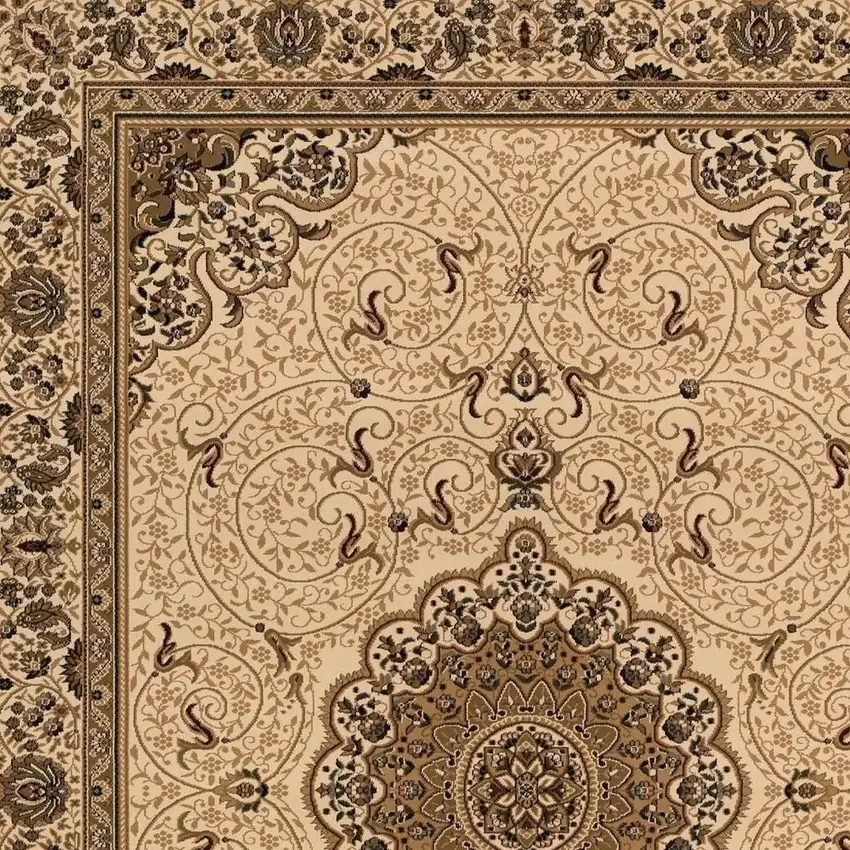 11' Beige And Cream Oriental Runner Rug Photo 6