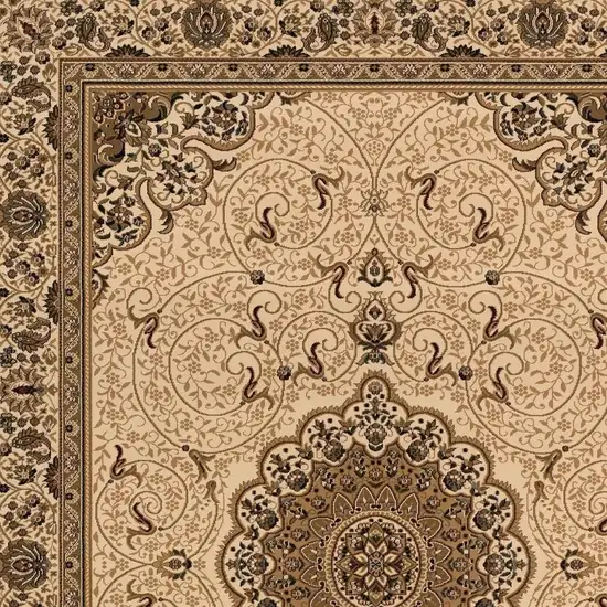 11' Beige And Cream Oriental Runner Rug Photo 5