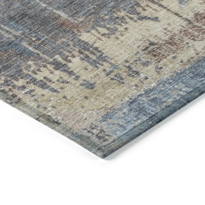 8' Beige And Denim Blue Round Abstract Washable Indoor Outdoor Area Rug Photo 7