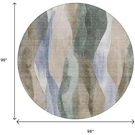 8' Beige And Denim Blue Round Abstract Washable Indoor Outdoor Area Rug Photo 9