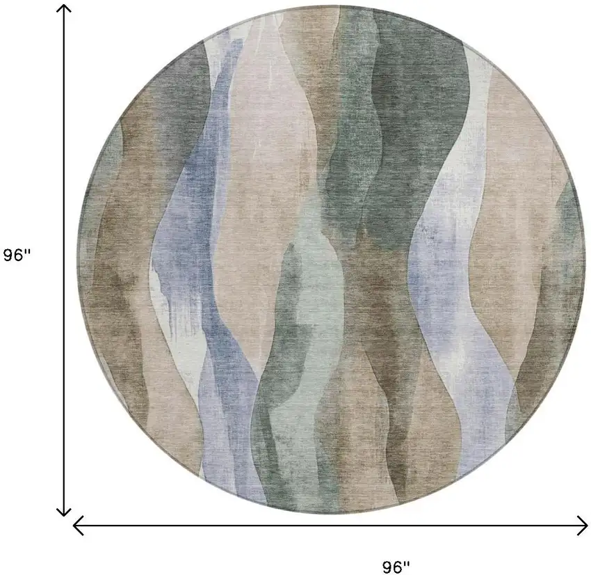8' Beige And Denim Blue Round Abstract Washable Indoor Outdoor Area Rug Photo 9