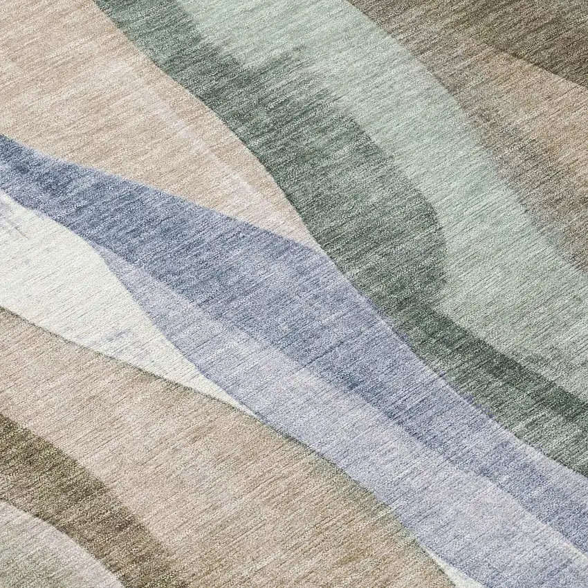 8' Beige And Denim Blue Round Abstract Washable Indoor Outdoor Area Rug Photo 8