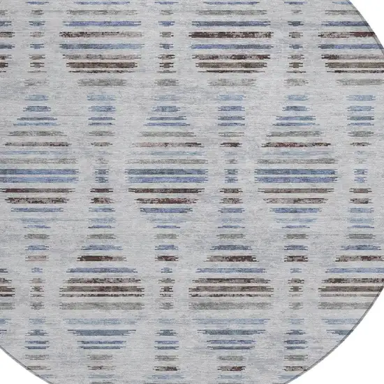 8' Beige And Denim Blue Round Striped Washable Indoor Outdoor Area Rug Photo 8