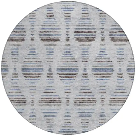 8' Beige And Denim Blue Round Striped Washable Indoor Outdoor Area Rug Photo 4