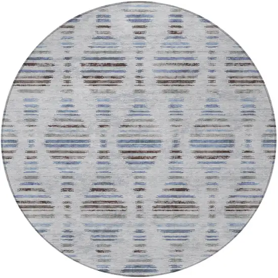8' Beige And Denim Blue Round Striped Washable Indoor Outdoor Area Rug Photo 3