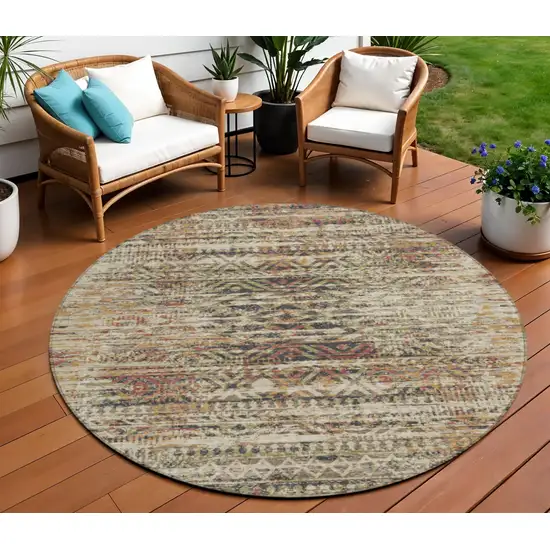 8' Beige And Fern Green Round Moroccan Washable Indoor Outdoor Area Rug Photo 2