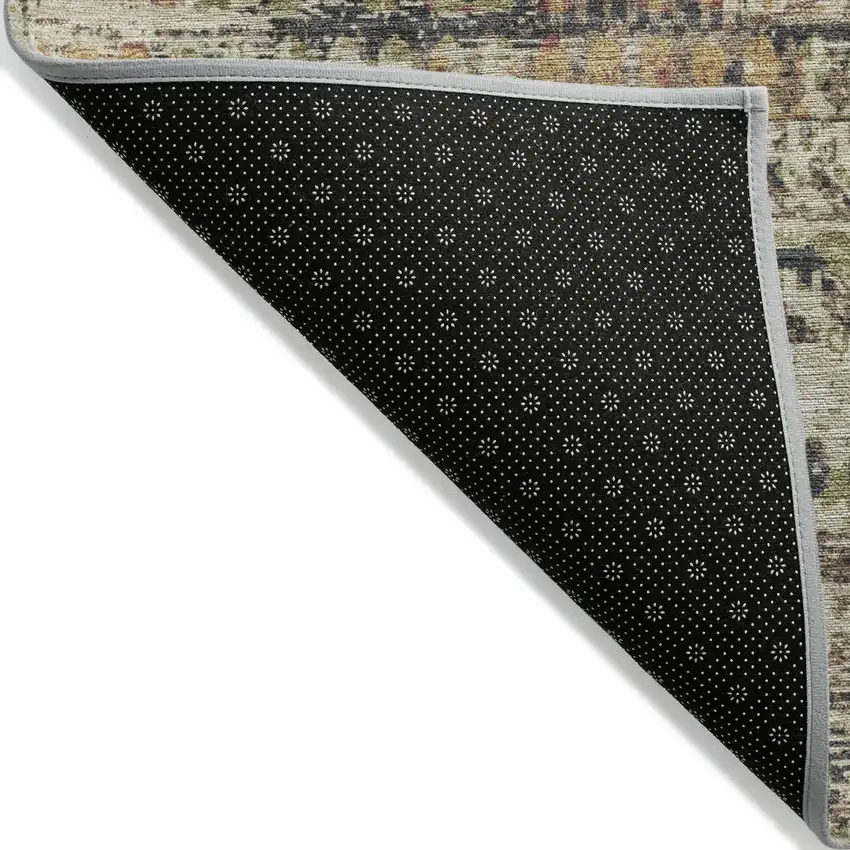 8' Beige And Fern Green Round Moroccan Washable Indoor Outdoor Area Rug Photo 9