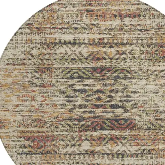 8' Beige And Fern Green Round Moroccan Washable Indoor Outdoor Area Rug Photo 8