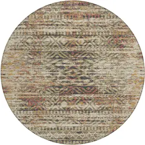 Photo of 8' Beige And Fern Green Round Moroccan Washable Indoor Outdoor Area Rug