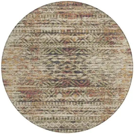 8' Beige And Fern Green Round Moroccan Washable Indoor Outdoor Area Rug Photo 3