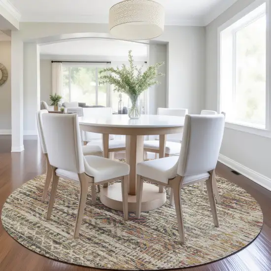 8' Beige And Fern Green Round Moroccan Washable Indoor Outdoor Area Rug Photo 6