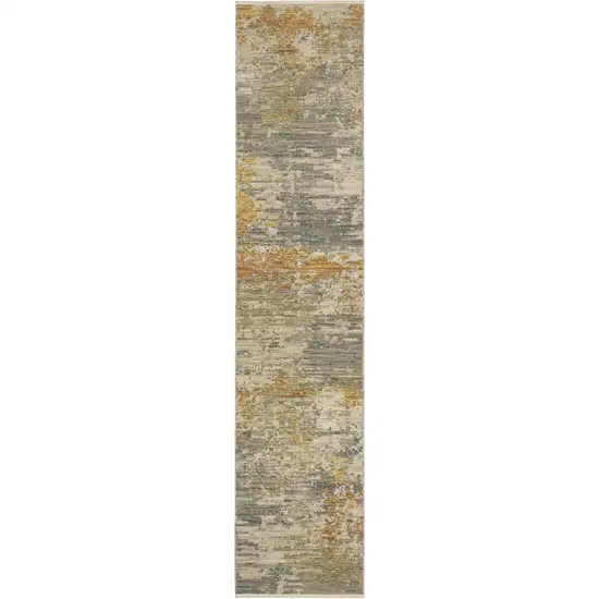 12' Beige And Gold Abstract Runner Rug With Fringe Photo 4