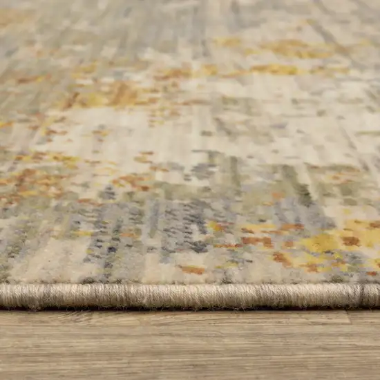 12' Beige And Gold Abstract Runner Rug With Fringe Photo 3